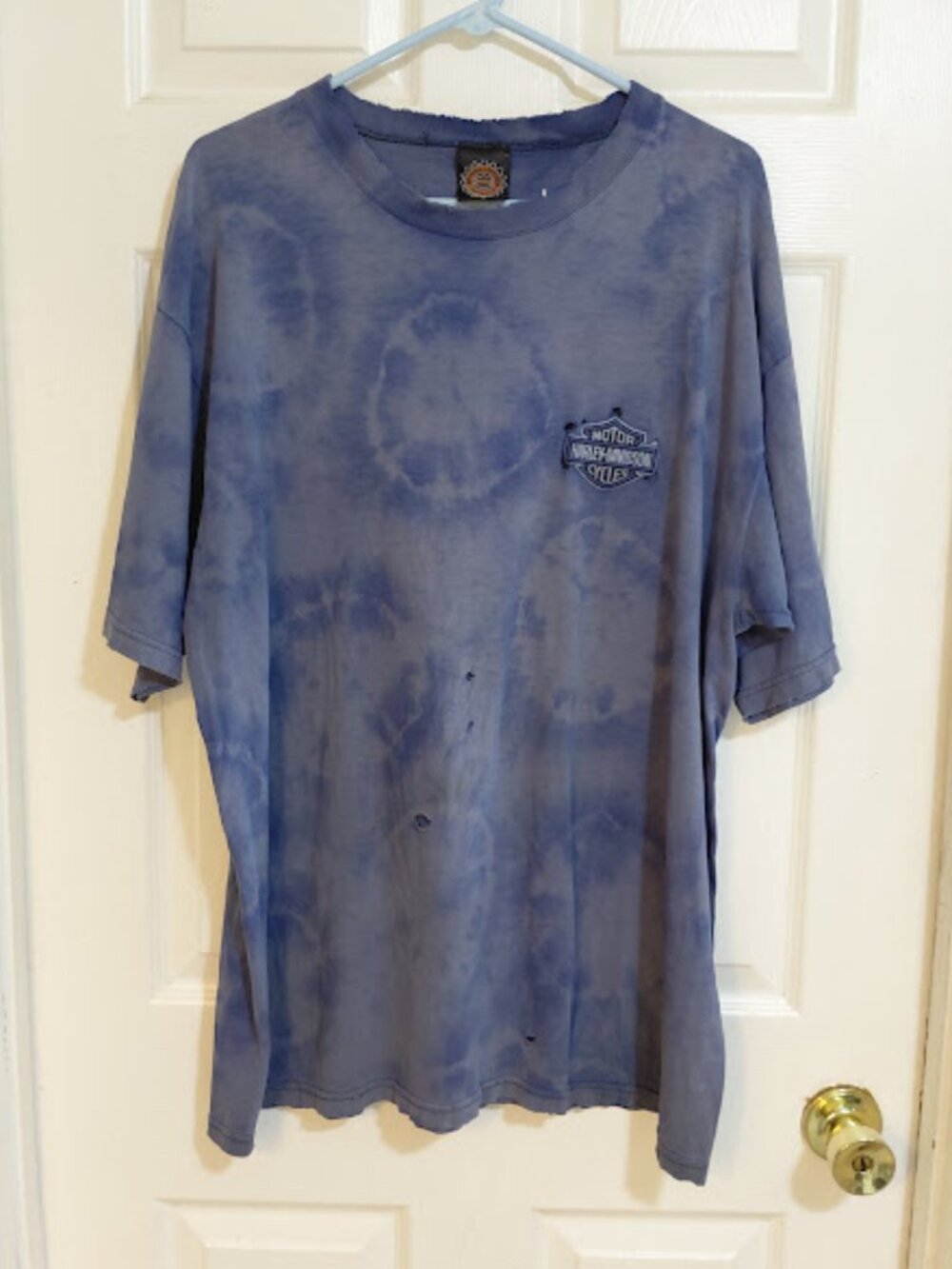Vintage 90's Harley-Davidson Logo Distressed Blue Tie-Dye T-Shirt Size XL